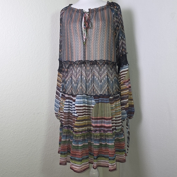 Desigual Dresses & Skirts - Desigual Multicolor Boho Patchwork Tiered Sheer Dress Size 42 (M/L)